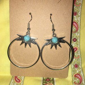 Vintage Hoop Bohemian Blue Stone Drop Earring NWOT